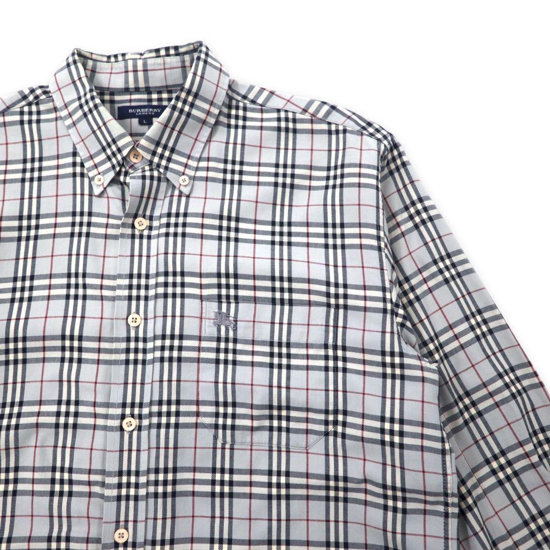 BURBERRY Nova Check Button Down Shirt L Gray Cotton One Point Logo Embroidery