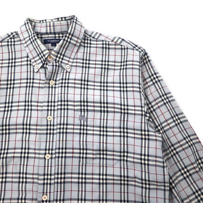BURBERRY Nova Check Button Down Shirt L Gray Cotton One Point Logo Embroidery