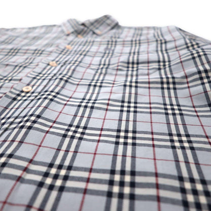BURBERRY Nova Check Button Down Shirt L Gray Cotton One Point Logo Embroidery
