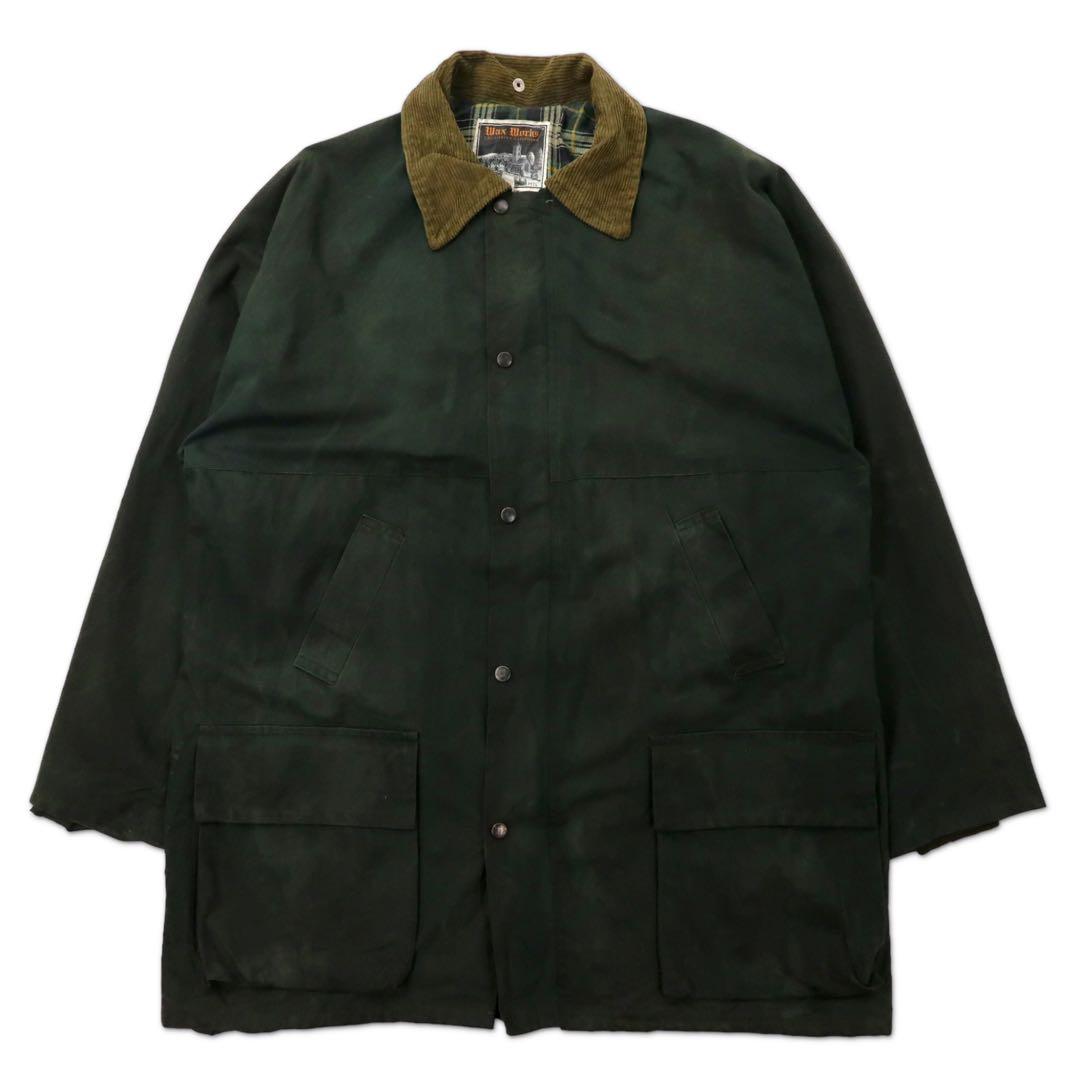 Made in England WAX WORKS Oiled Jacket Coat XL Khaki Cotton Collar Corduroy Double Zip