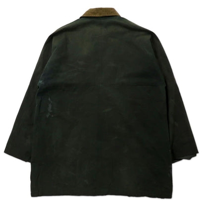 Made in England WAX WORKS Oiled Jacket Coat XL Khaki Cotton Collar Corduroy Double Zip