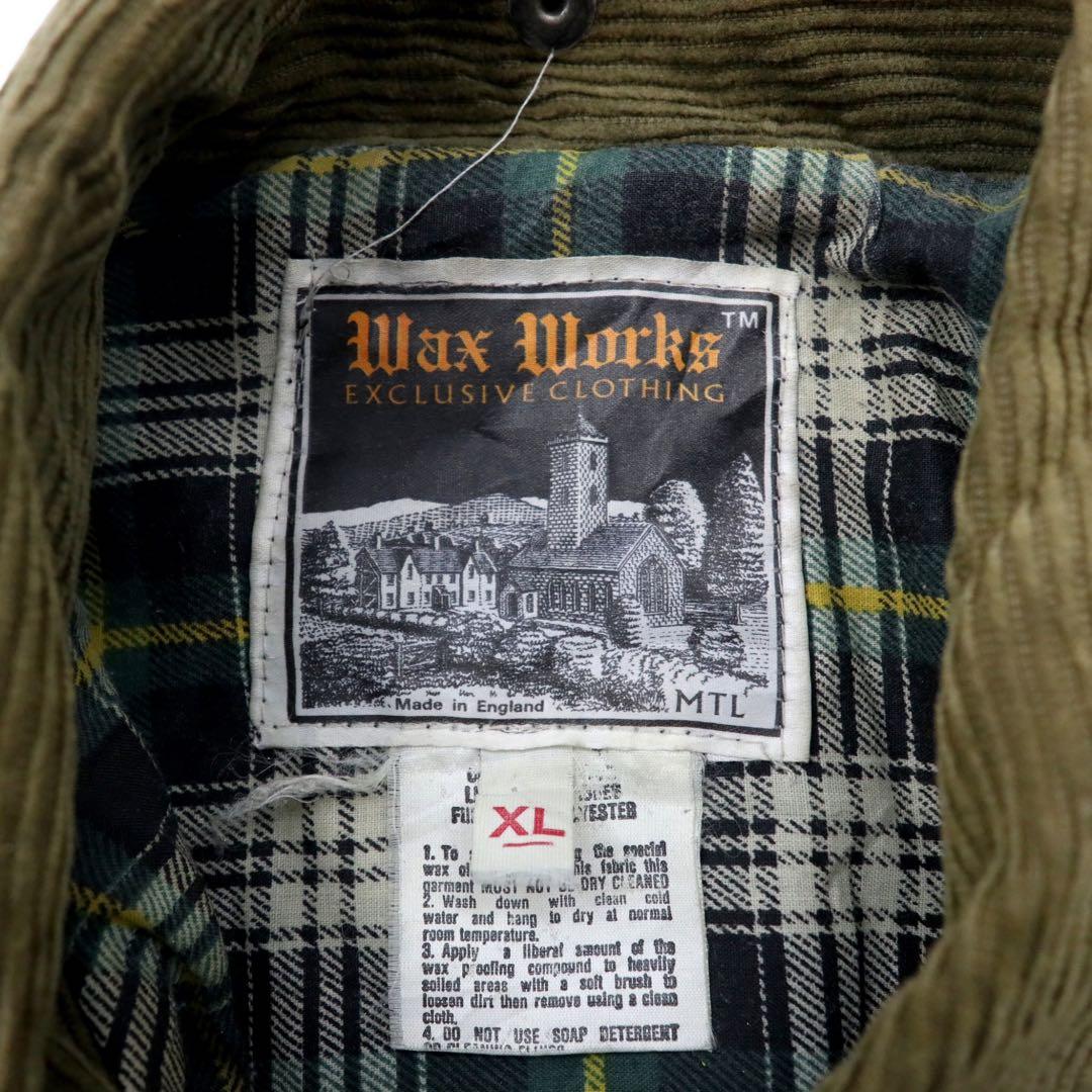 Made in England WAX WORKS Oiled Jacket Coat XL Khaki Cotton Collar Corduroy Double Zip