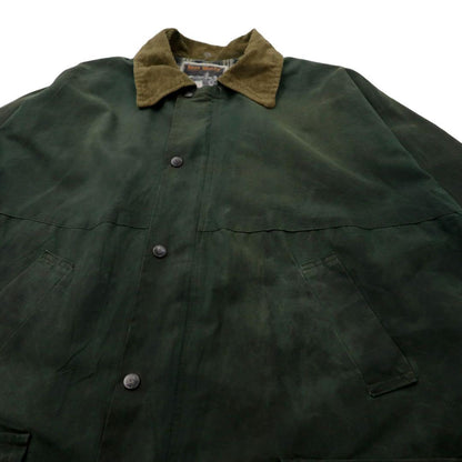 Made in England WAX WORKS Oiled Jacket Coat XL Khaki Cotton Collar Corduroy Double Zip