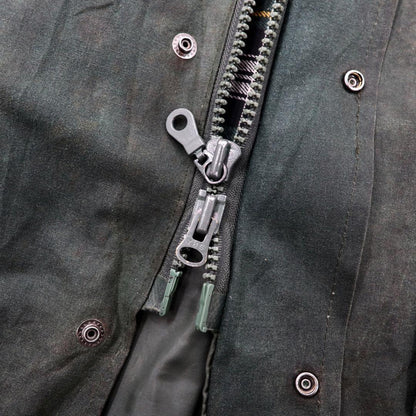 Made in England WAX WORKS Oiled Jacket Coat XL Khaki Cotton Collar Corduroy Double Zip