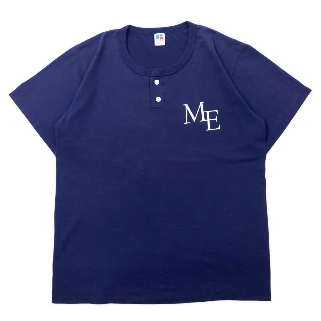 USA製 RUSSELL ATHLETIC 80年代 ヘンリーネック Tシャツ XL ネイビー コットン バックプリント McCANN-ERICKSON MEN'S SOFTBALL