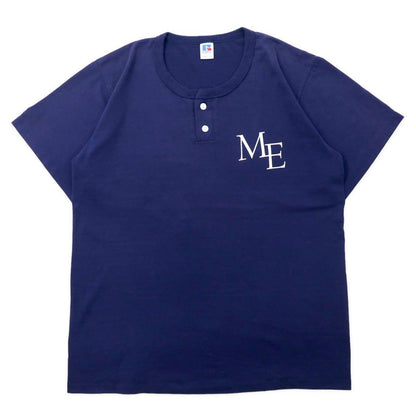 USA製 RUSSELL ATHLETIC 80年代 ヘンリーネック Tシャツ XL ネイビー コットン バックプリント McCANN-ERICKSON MEN'S SOFTBALL