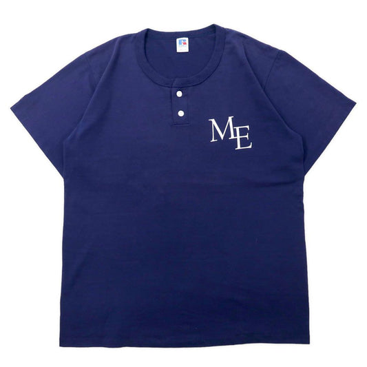 USA製 RUSSELL ATHLETIC 80年代 ヘンリーネック Tシャツ XL ネイビー コットン バックプリント McCANN-ERICKSON MEN'S SOFTBALL