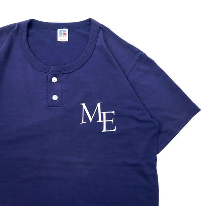 USA製 RUSSELL ATHLETIC 80年代 ヘンリーネック Tシャツ XL ネイビー コットン バックプリント McCANN-ERICKSON MEN'S SOFTBALL