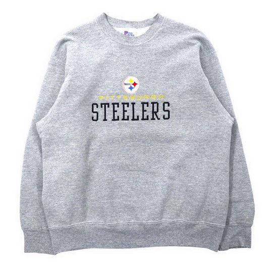 PRO PLAYER USA製 90年代 NFL フットボール スウェット L グレー コットン 裏起毛 PITTSBURGH STEELERS