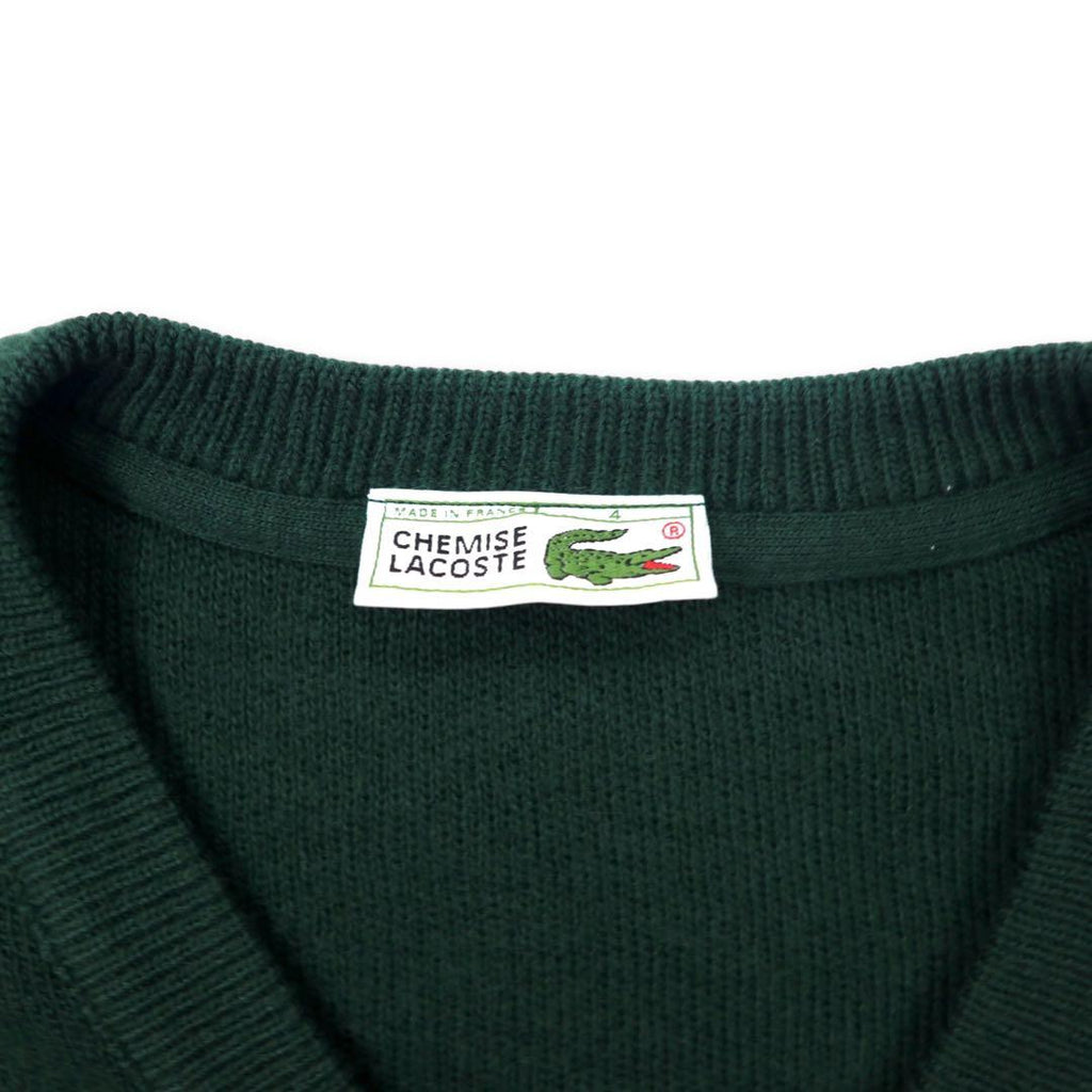 CHEMISE LACOSTE フランス製 80年代 フレンチラコステ Vネック アクリルニット セーター 4 グリーン ウール ワンポイントロゴ ビッグサイズ
