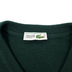 CHEMISE LACOSTE フランス製 80年代 フレンチラコステ Vネック アクリルニット セーター 4 グリーン ウール ワンポイントロゴ ビッグサイズ