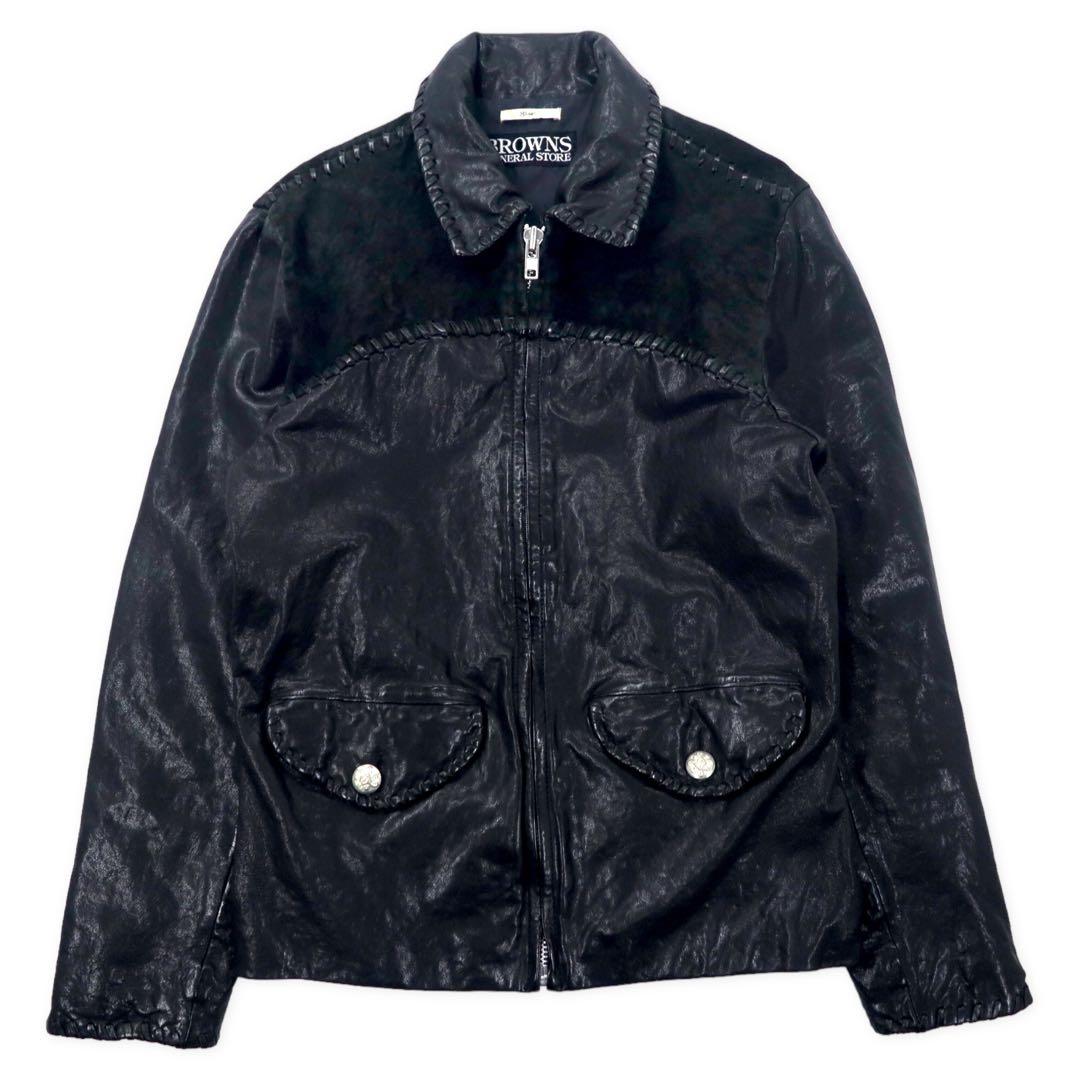 BROWNS GENERAL STORE Goat Leather Riders Jacket M Black Goat Leather Concho Button