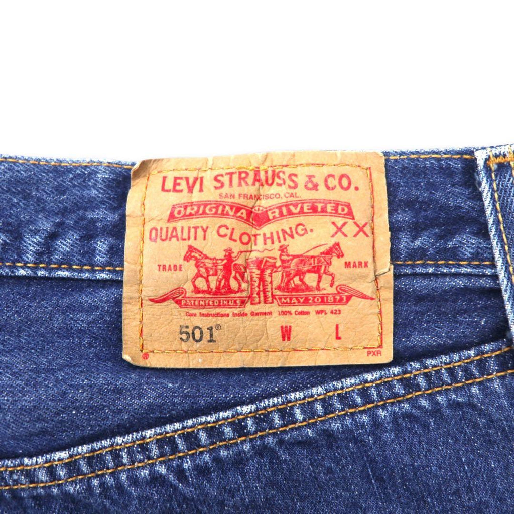 Levi's 90's 501 Regular Straight Denim Pants L Blue Button Back 647 Small e Paper Tag Single Stitch Hem Made in Mexico
