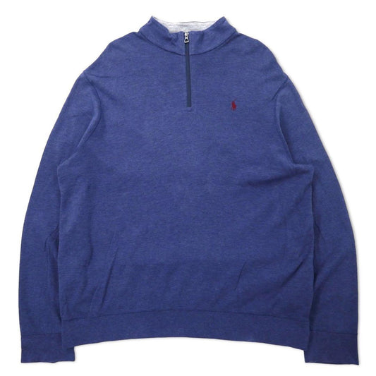 POLO RALPH LAUREN ハーフジップ スウェット XL ブルー コットン PERFORMANCE スモールポニー刺繍 ビッグサイズ