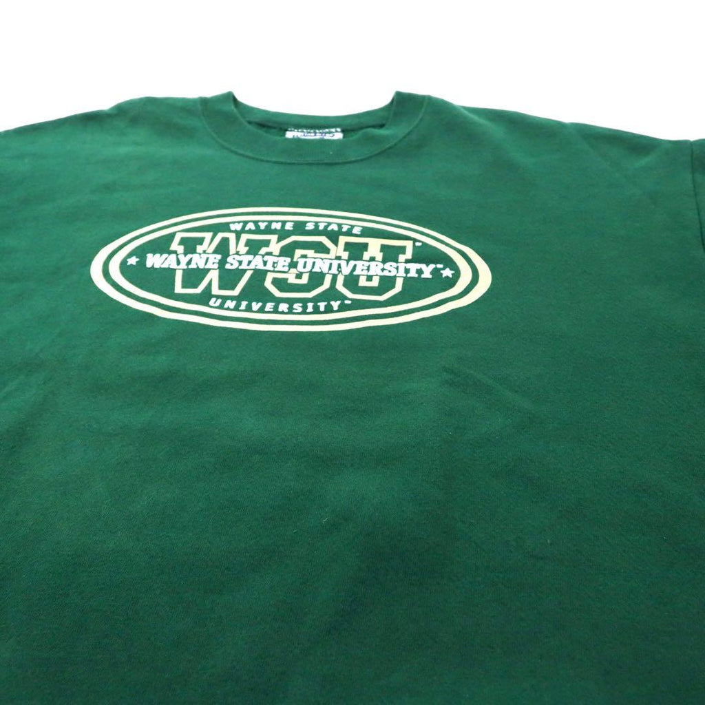 Made in USA Lee 90's College Print Sweatshirt XL Green Cotton Brushed Back WAYNE STATE UNIVERSITY