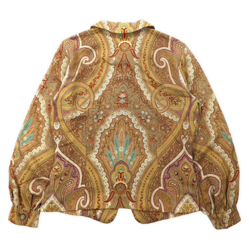 DAKS Retro Allover Pattern Shirt Blouse Jacket 9R Beige Wool Silk Blend Paisley Pattern Made in Japan