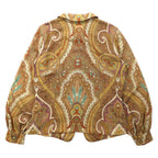 DAKS Retro Allover Pattern Shirt Blouse Jacket 9R Beige Wool Silk Blend Paisley Pattern Made in Japan