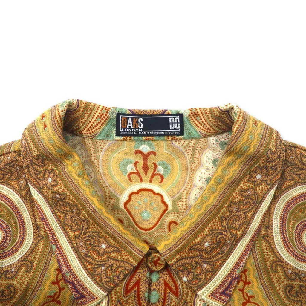 DAKS Retro Allover Pattern Shirt Blouse Jacket 9R Beige Wool Silk Blend Paisley Pattern Made in Japan