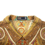 DAKS Retro Allover Pattern Shirt Blouse Jacket 9R Beige Wool Silk Blend Paisley Pattern Made in Japan