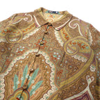 DAKS Retro Allover Pattern Shirt Blouse Jacket 9R Beige Wool Silk Blend Paisley Pattern Made in Japan