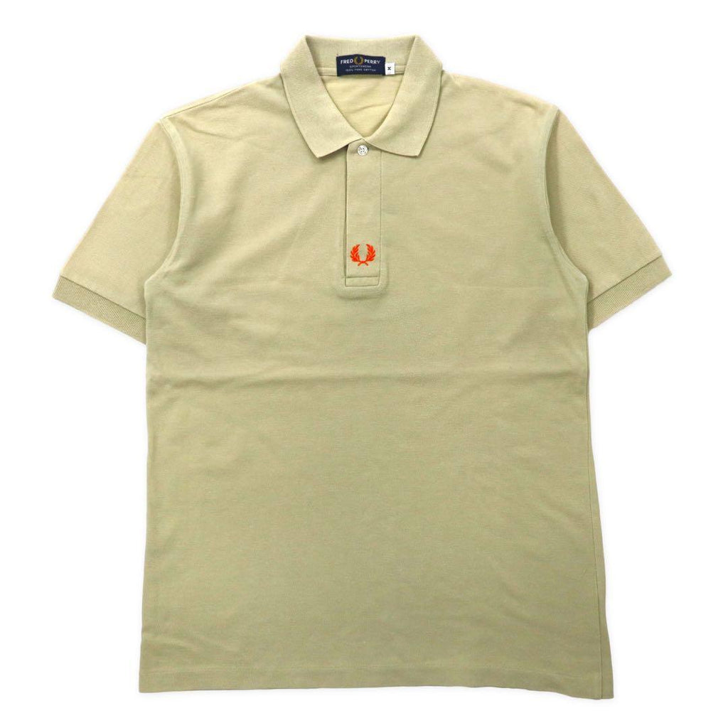 FRED PERRY Polo Shirt M Beige Cotton One Point Logo Embroidery