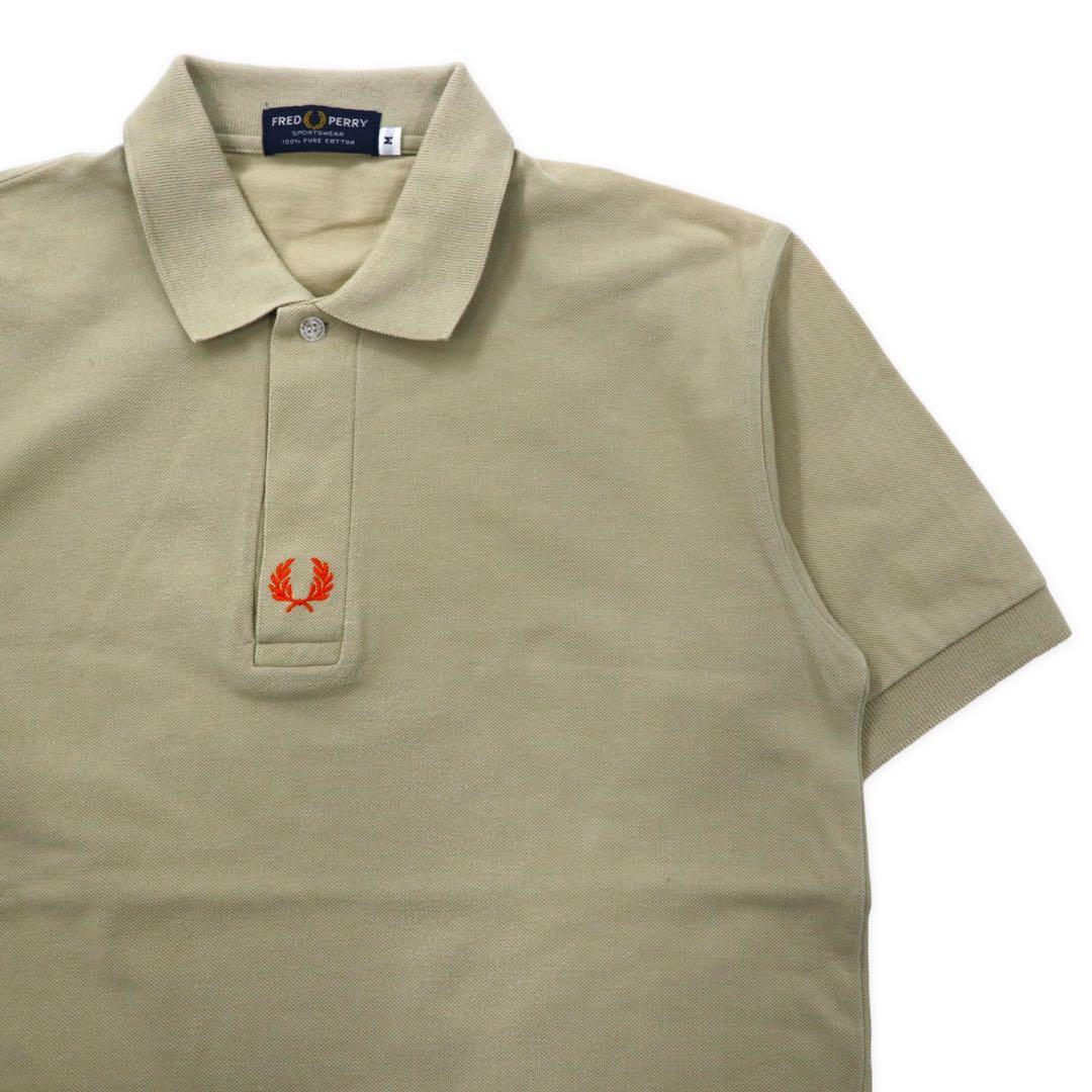 FRED PERRY Polo Shirt M Beige Cotton One Point Logo Embroidery