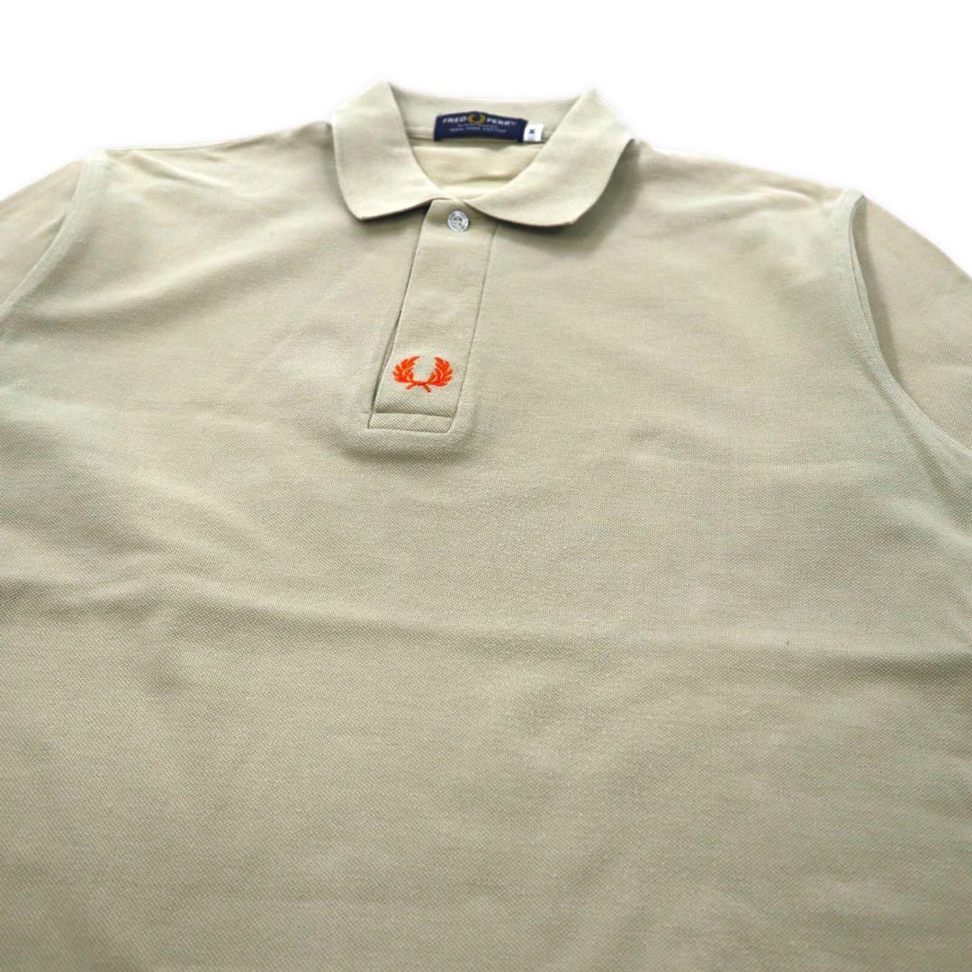 FRED PERRY Polo Shirt M Beige Cotton One Point Logo Embroidery