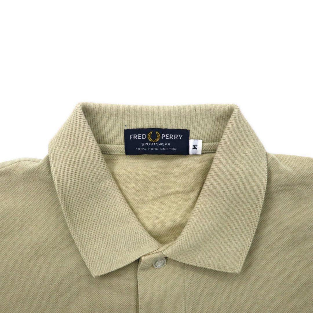 FRED PERRY Polo Shirt M Beige Cotton One Point Logo Embroidery
