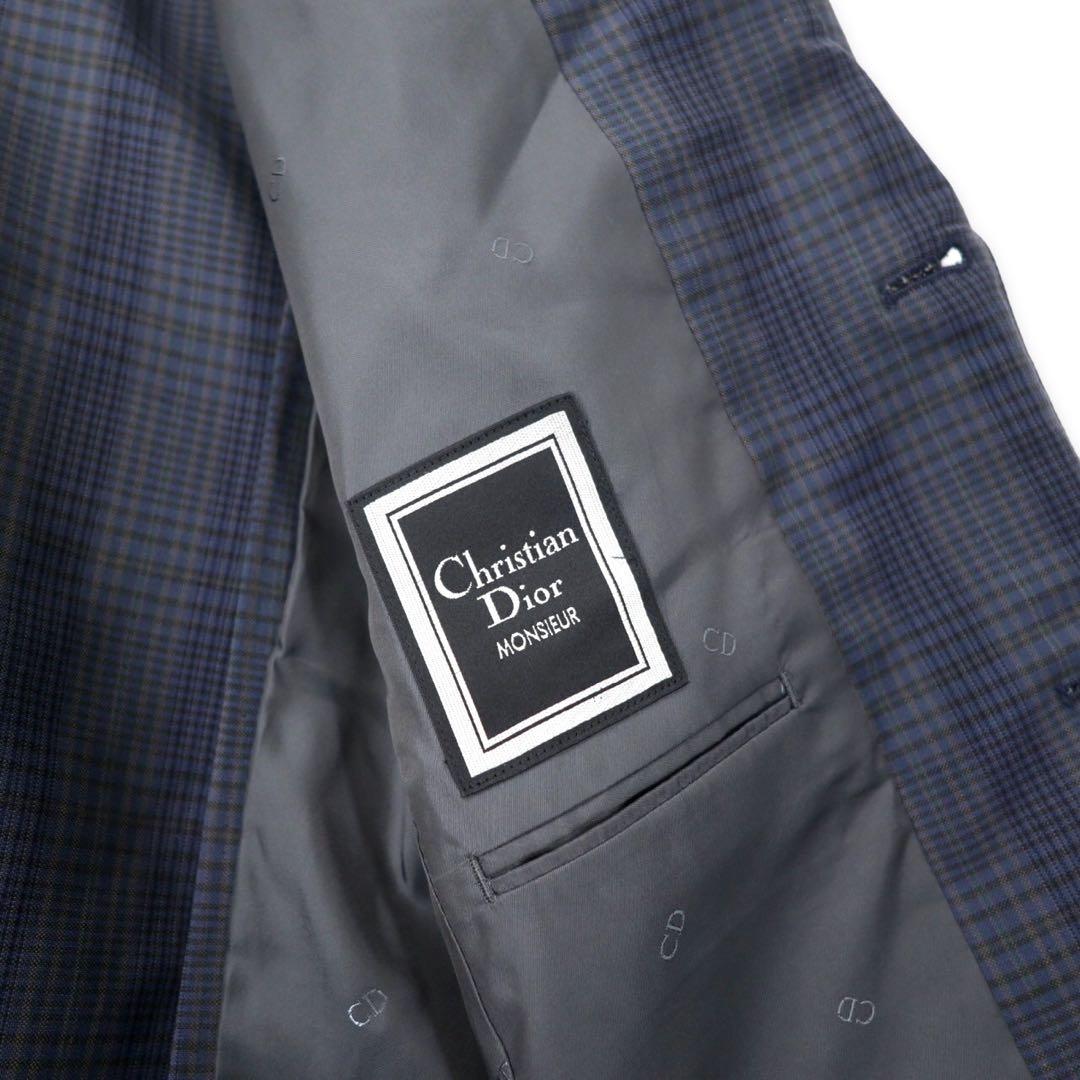 Christian Dior MONSIEUR 2B テーラードジャケット 91-79-170 ネイビー チェック ウール モヘア混 オールド 日本製