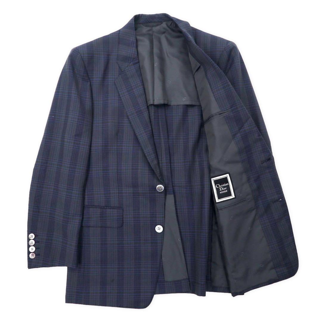 Christian Dior MONSIEUR 2B テーラードジャケット 91-79-170 ネイビー チェック ウール モヘア混 オールド 日本製