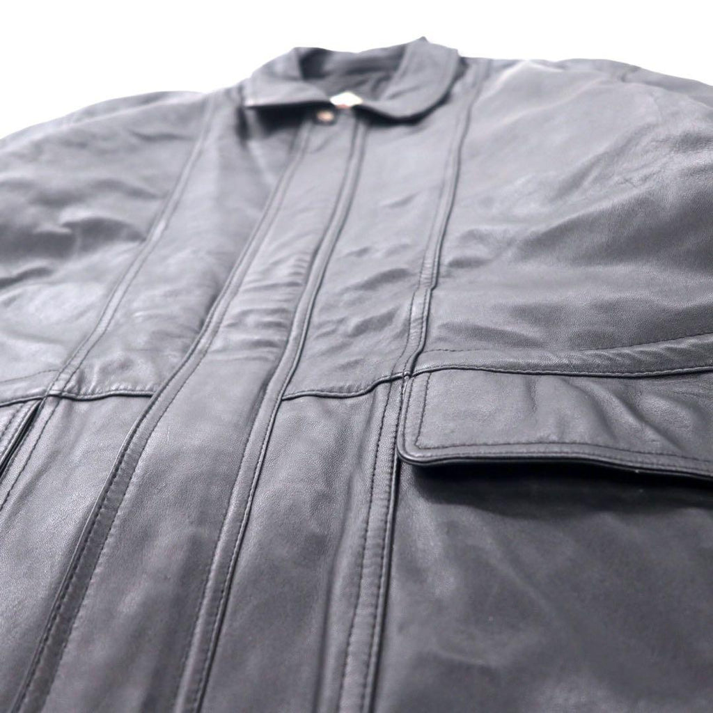 LMOGESS Lamb Leather Car Coat 3L Black Sheep Leather Quilted Liner Drawcord
