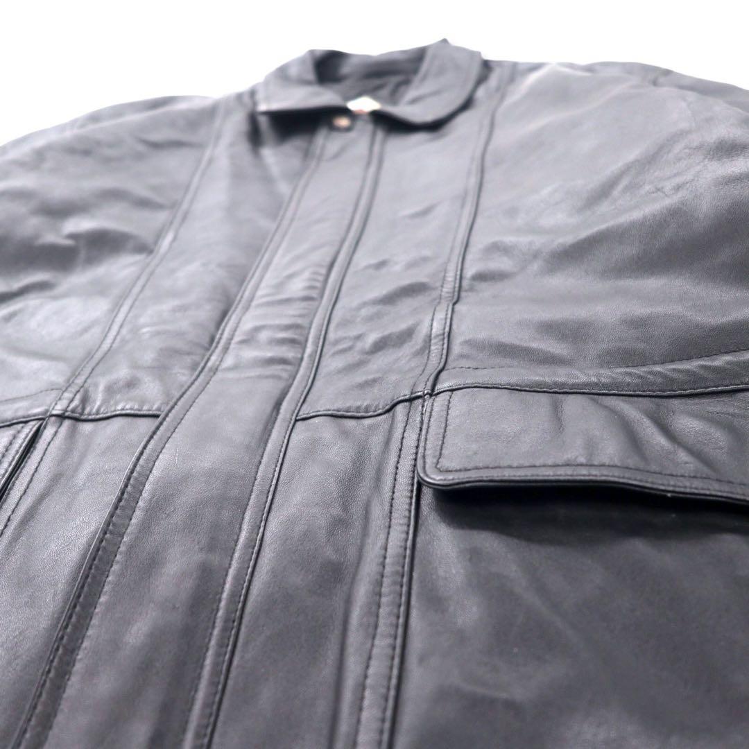 LMOGESS Lamb Leather Car Coat 3L Black Sheep Leather Quilted Liner Drawcord