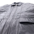 LMOGESS Lamb Leather Car Coat 3L Black Sheep Leather Quilted Liner Drawcord