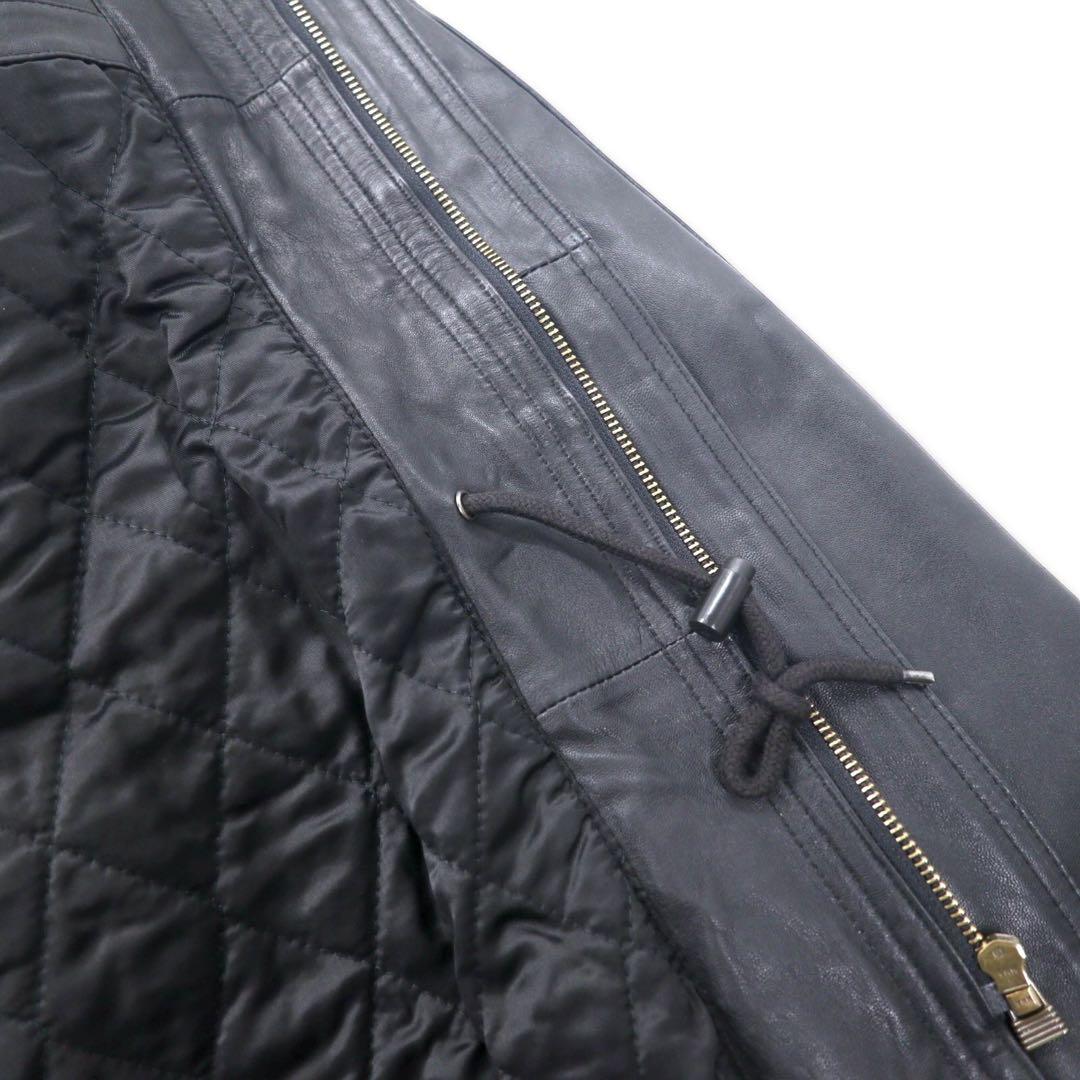 LMOGESS Lamb Leather Car Coat 3L Black Sheep Leather Quilted Liner Drawcord