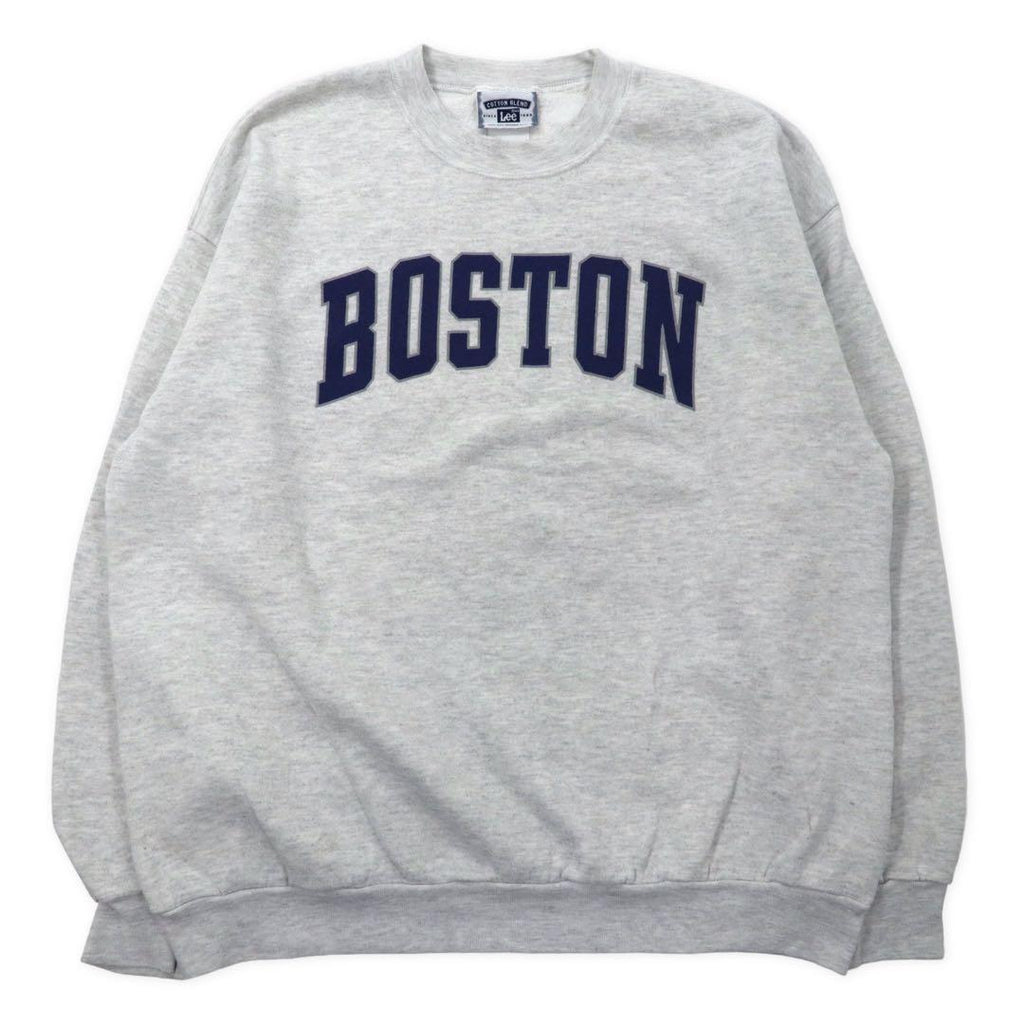 Lee 90's College Print Sweatshirt L Gray Cotton Brushed Back BOSTON