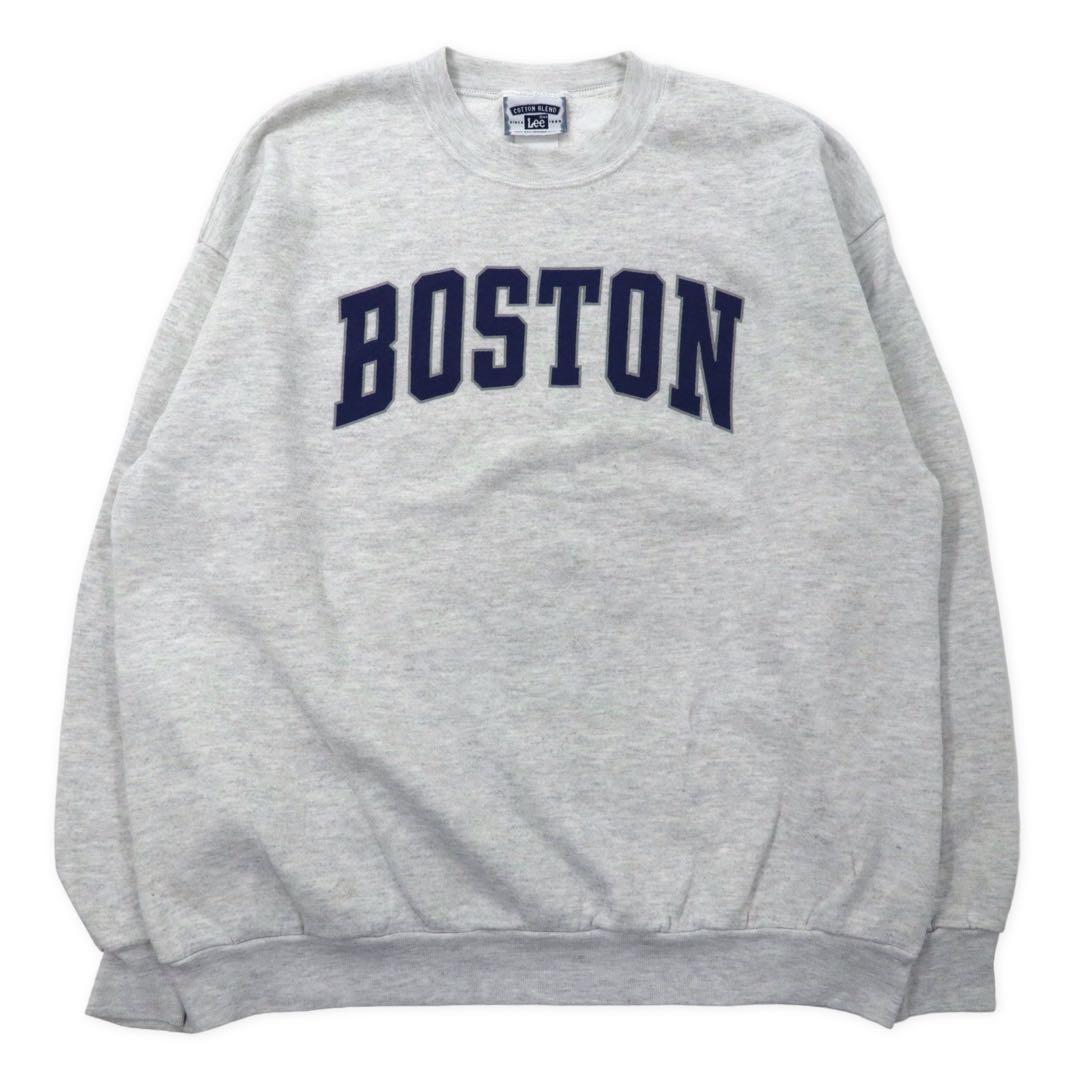 Lee 90's College Print Sweatshirt L Gray Cotton Brushed Back BOSTON