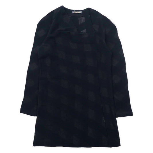 issey miyake 70's knit dress M black all over pattern acrylic asymmetric design deformation initial tag made in Japan
