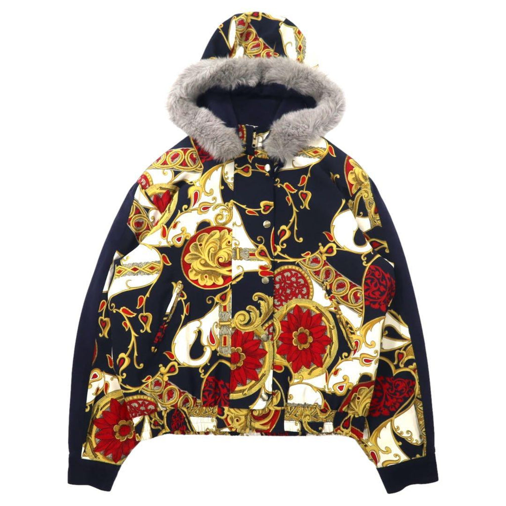 Viva Motion Scarf Print Padded Bomber Jacket 9 Navy All-over Pattern Quilted Lining Made in Japan