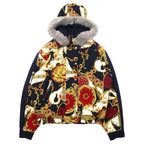 Viva Motion Scarf Print Padded Bomber Jacket 9 Navy All-over Pattern Quilted Lining Made in Japan
