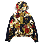 Viva Motion Scarf Print Padded Bomber Jacket 9 Navy All-over Pattern Quilted Lining Made in Japan