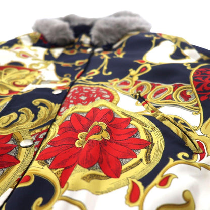 Viva Motion スカーフ柄 中綿 ボンバージャケット 9 ネイビー 総柄 キルティングライナー 日本製