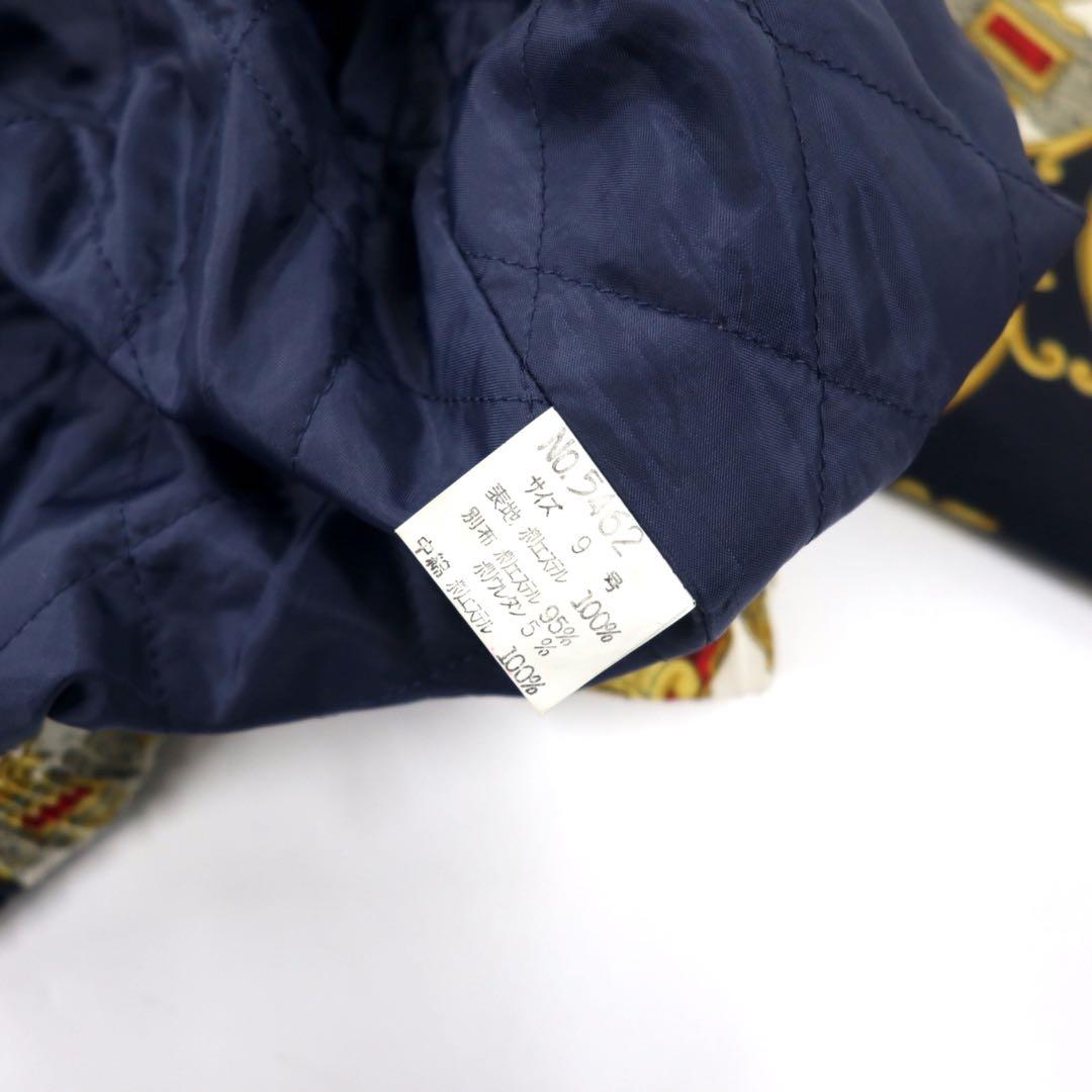Viva Motion Scarf Print Padded Bomber Jacket 9 Navy All-over Pattern Quilted Lining Made in Japan