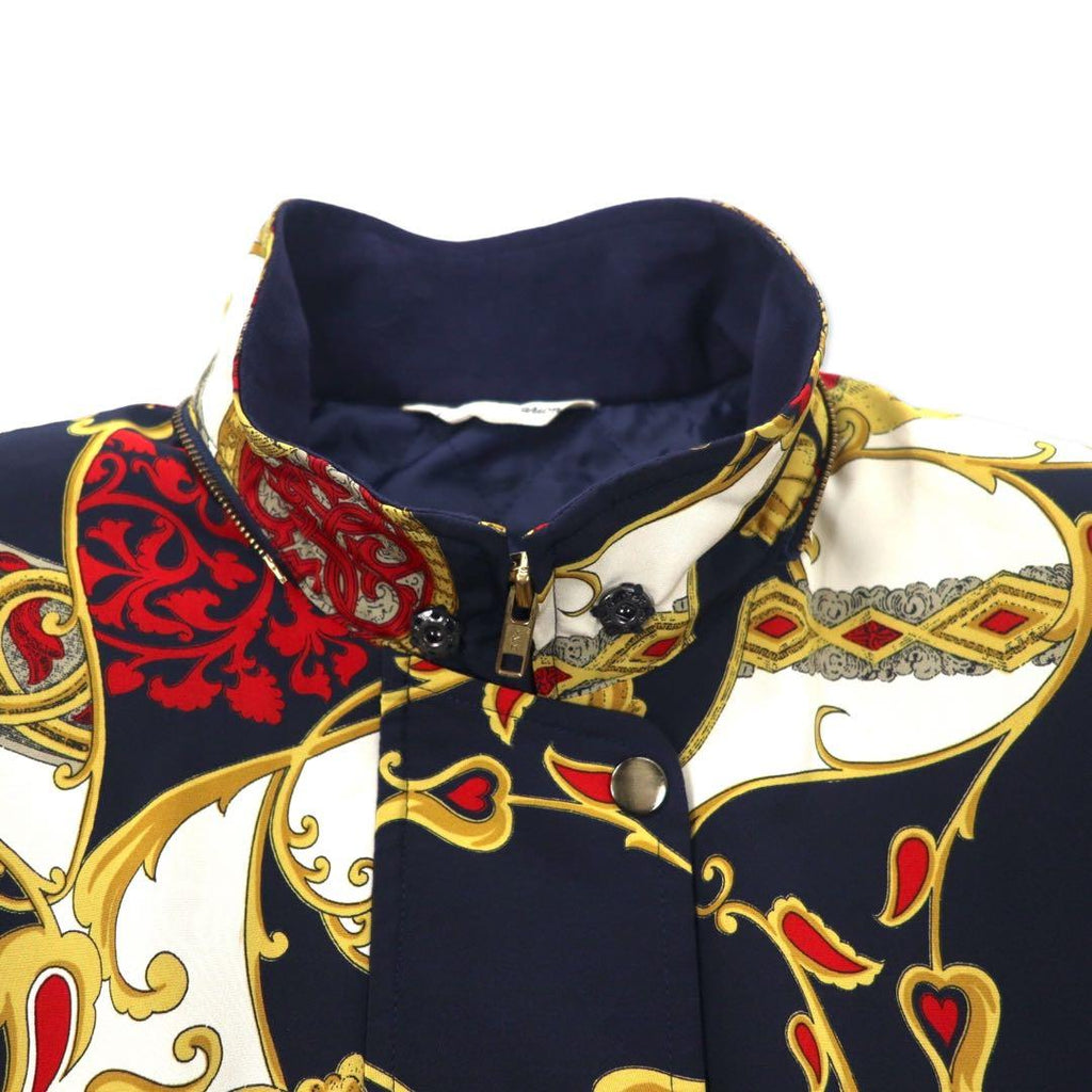 Viva Motion Scarf Print Padded Bomber Jacket 9 Navy All-over Pattern Quilted Lining Made in Japan