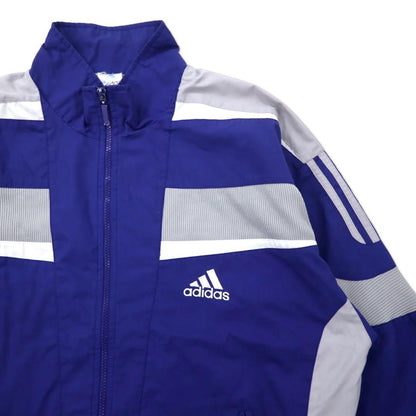 adidas 90年代 トラックジャケット ジャージ 180 ブルー ポリエステル 3ストライプ ワンポイントロゴ刺繍 ビッグサイズ