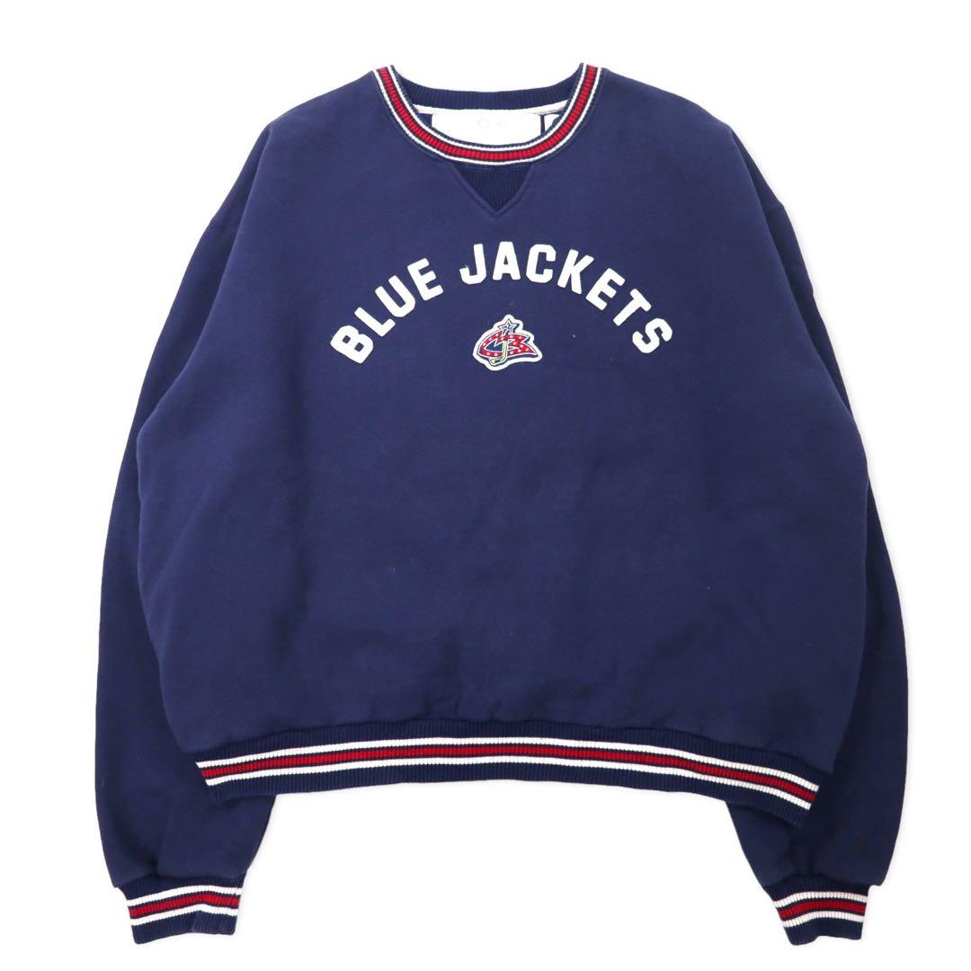 CCM CLASSICS リブライン スウェット XXL ネイビー コットン 裏起毛 NHL BLUE JACKETS ビッグサイズ