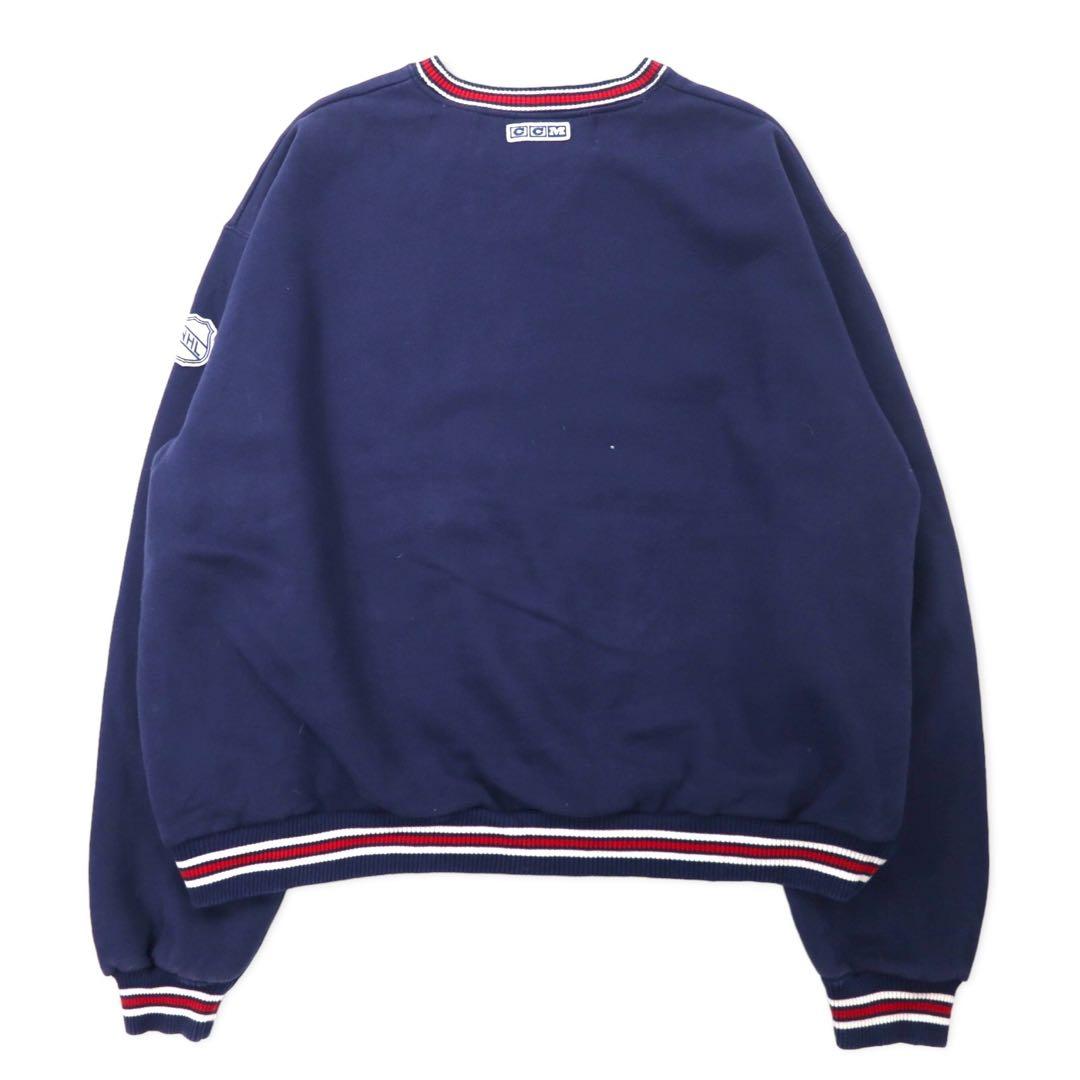 CCM CLASSICS リブライン スウェット XXL ネイビー コットン 裏起毛 NHL BLUE JACKETS ビッグサイズ