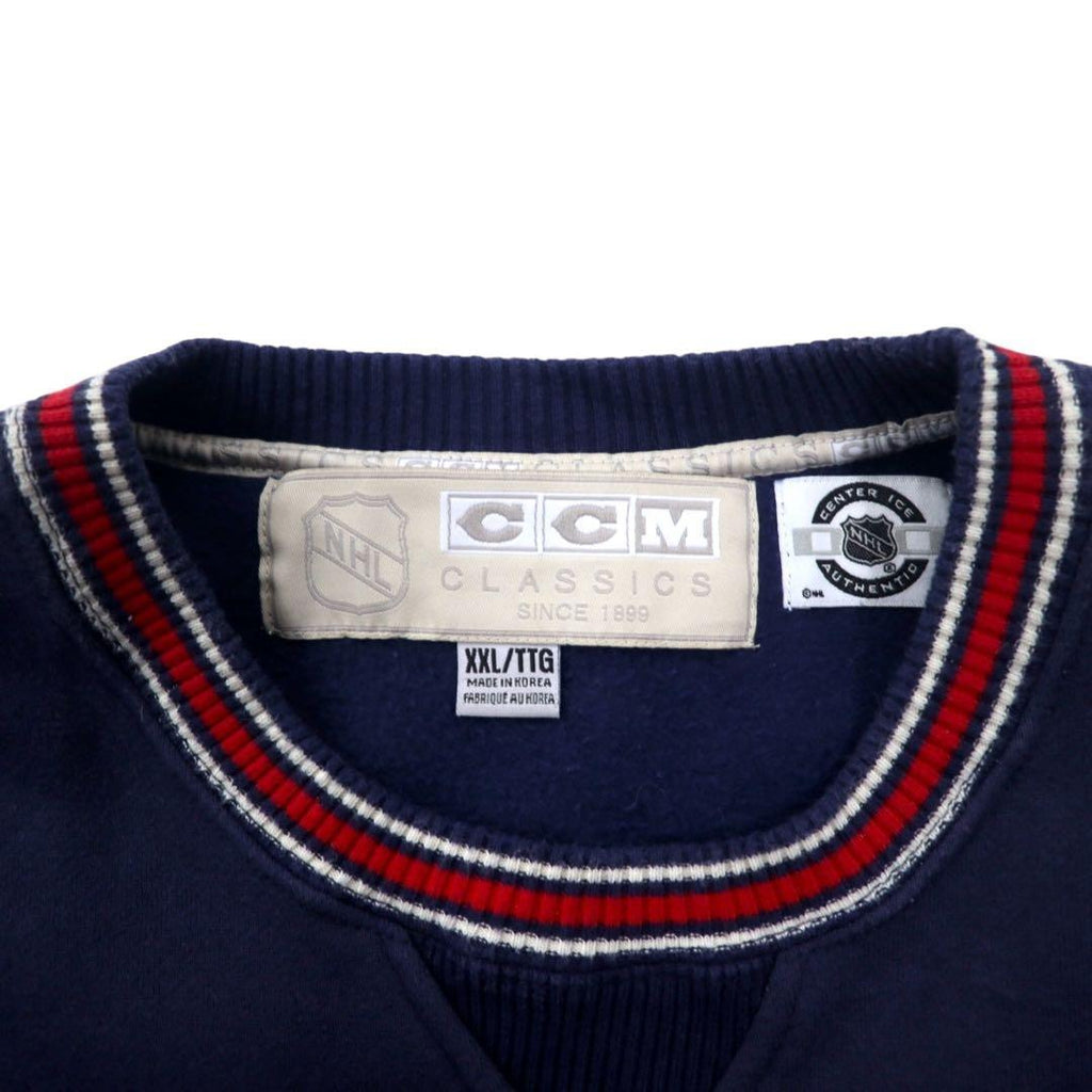 CCM CLASSICS リブライン スウェット XXL ネイビー コットン 裏起毛 NHL BLUE JACKETS ビッグサイズ
