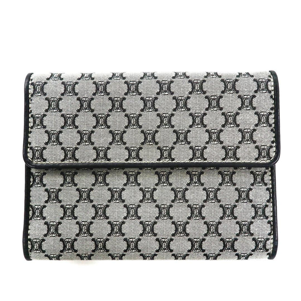 CELINE Trifold Wallet Gray Canvas Leather Macadam Pattern Monogram CE00/34 Made in Italy