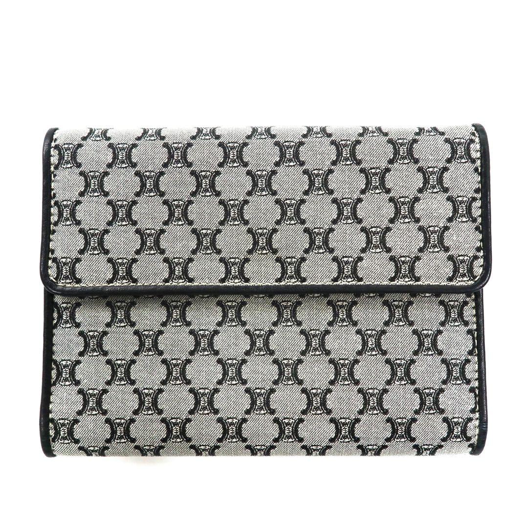 CELINE Trifold Wallet Gray Canvas Leather Macadam Pattern Monogram CE00/34 Made in Italy