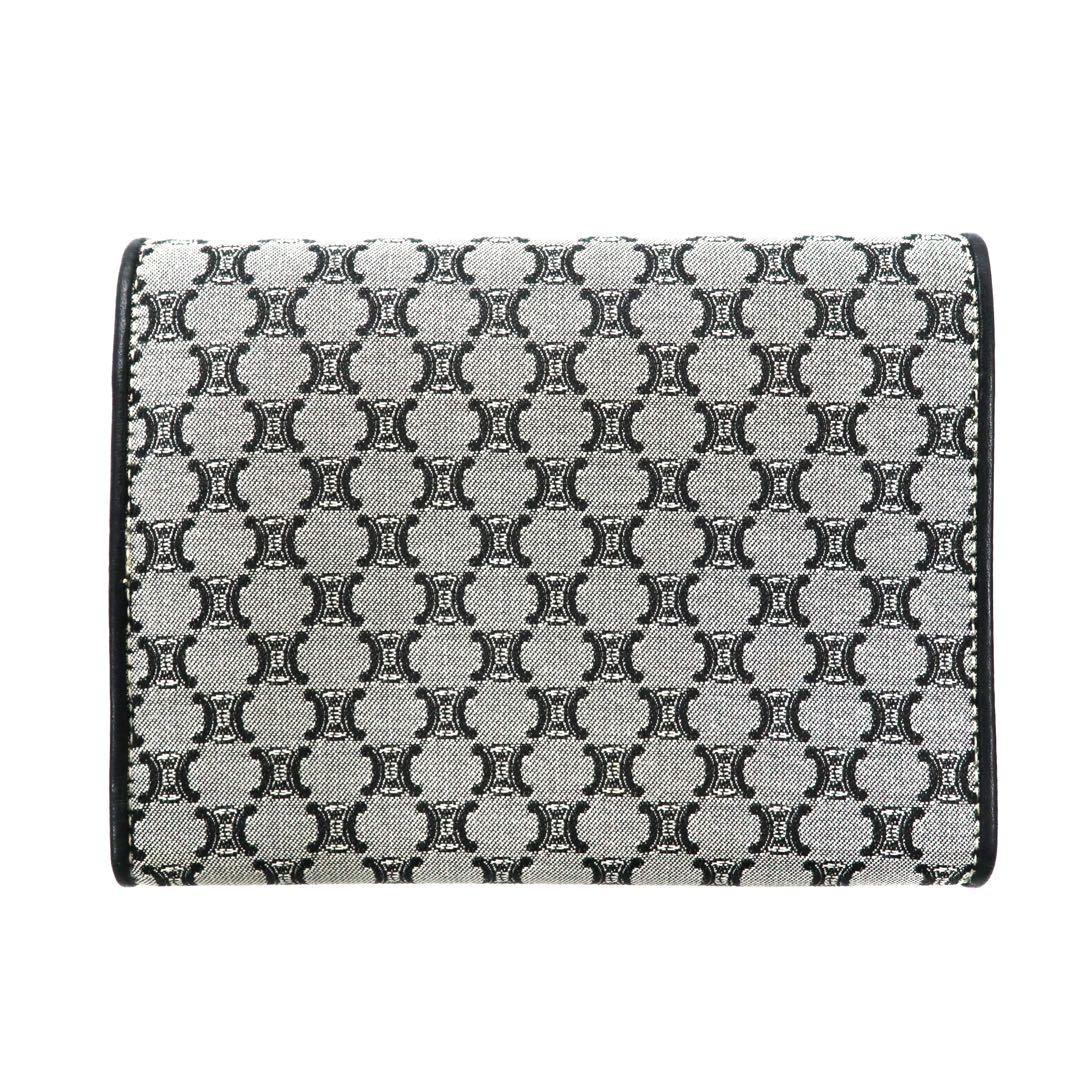 CELINE Trifold Wallet Gray Canvas Leather Macadam Pattern Monogram CE00/34 Made in Italy